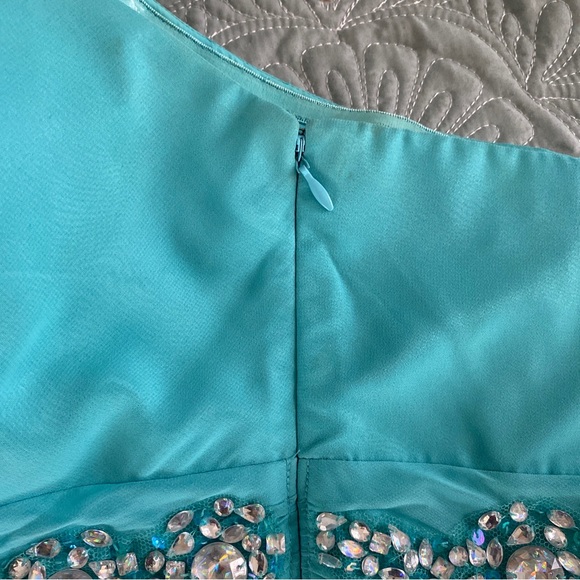 Morgan & co Light blue prom dress hi-low sweetheart neckline strapless size 3/4 - Picture 11 of 11